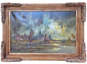 Vintage Reproduction Seascape Framed Painting On Canvas