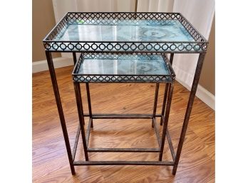 Iron Nesting Tables With Decorative Botanical Pattern Inlay