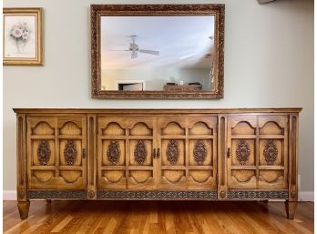 Antique Reproduction Revival Sideboard With Coffered Doors And Decorative Medallion Accents