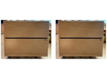 Rolling Wood Grain Veneer 2-drawer Storage Cabinet - Pair