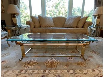 Mid-Century Beveled Glass Cocktail Table With Beautiful Brass Base