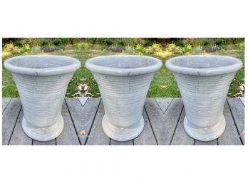 Set Of 3 Glazed Ceramic Pedestal Base Outdoor Planters