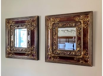Pair Of Gold Metallic Finish Decorative Accent Mirrors