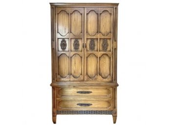 Antique Reproduction Revival Wardrobe With Coffered Doors And Decorative Medallion Accents