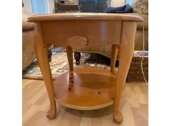 Blonde Knotty Hardwood Side Table With Shell Finial Detail