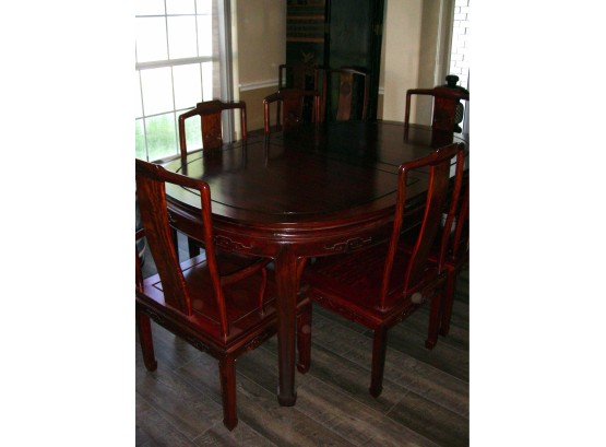 Asian Style Dining Room Table, Leaf, 2 Arm And 6 Side Chairs
