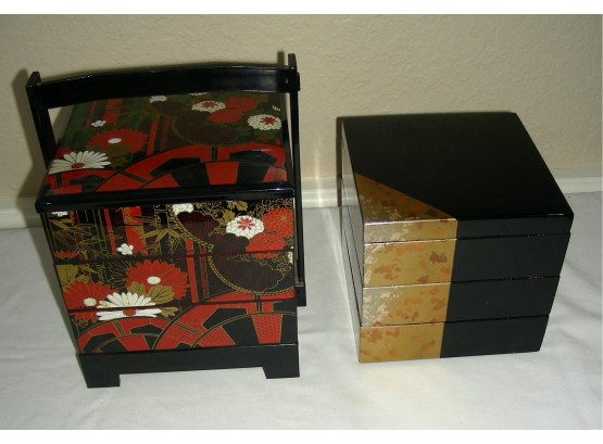 Lot Of 2 Lacquer Bento Boxes, One With Stand