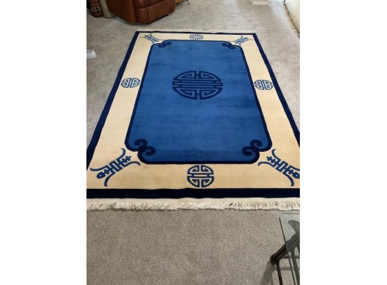 Blue Chinese 90 Line Hand Knotted Wool Pile Rug, Cotton Foundation
