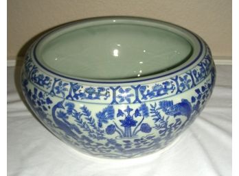 Blue And White Ceramic Bowl With Fish Design