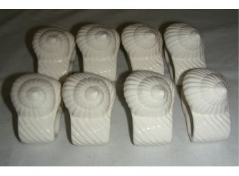 Set Of 8 Ceramic Napkin Rings With Shell Motif