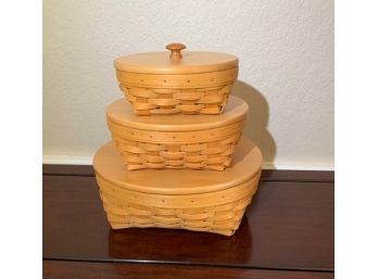 Set Of 3 Longaberger Baskets With Lids And Divided Protectors