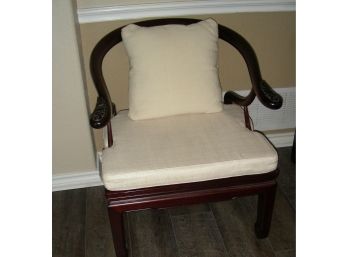 One Of Two - Oriental Rosewood Arm Chair With Seat Cushion And Pillow