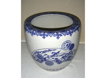Blue And White Signed Ceramic Vase