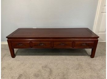 Asian Influence Coffee Table With 4 Drawers And Glass Top