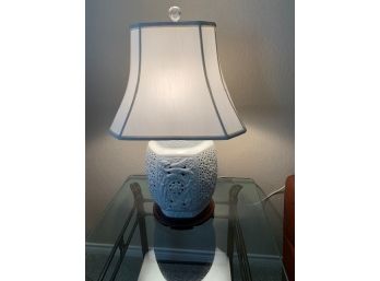 Blanc De Chine Reticulated Lamp With Dragon And Blossoms