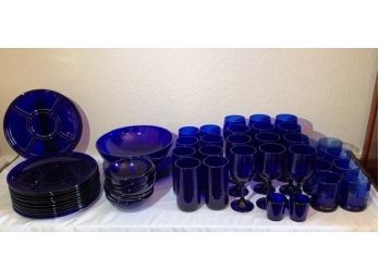 Cobalt Glassware - 56 Pieces