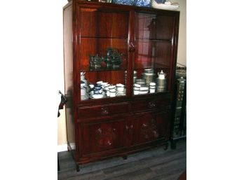 Asian Style Custom Made China Cabinet - One Piece (Does Not Break Down Into Sections)