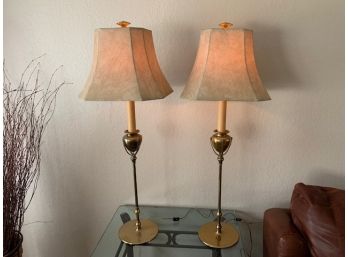 Pair Of Tall Brass Urn Table Lamps