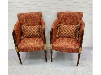 Pair Sheraton Style Federal Armchairs With Inlay  Labelled For Southwood