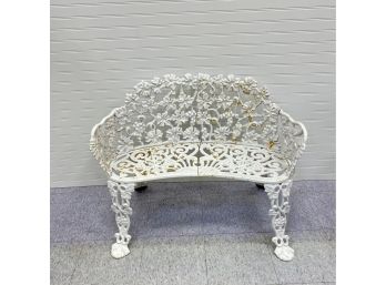 Victorian Style White Painted Iron Bench