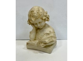 Charming Composition Bust Of A Child Reading