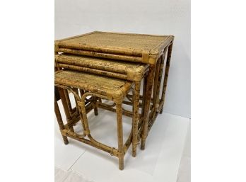 Set Of Three Rattan And Wicker Top Nesting Tables