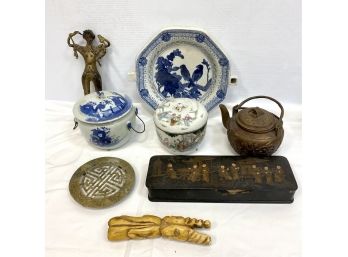 Asian Lot Including Antique Famille Rose With Character Marks And Warming Dish