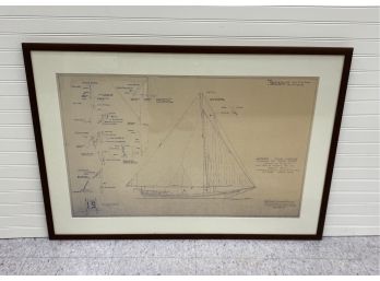 Large Size Vintage Blueprint Schematic Diagram Of A Sailboat