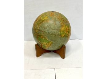 Vintage Globe On Wood Stand