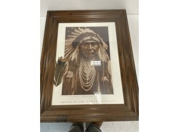 Framed Native American Themed Print Or Poster  With Feather 30' X 24'