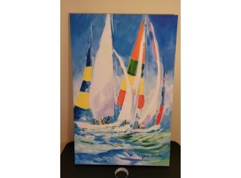 Watercolor On Vinyl Of Colorful Sailboat