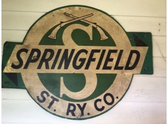 Rare Vintage Metal Springfield Street RailWay Company Sign Streetcar