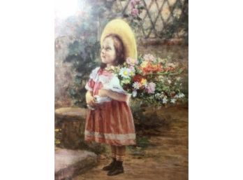 Charming Matted & Framed Print Of Girl With Bouquet