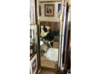 Vintage Or Antique Brass Swivel Floor Mirror With Stand
