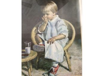 Matted And Framed Print Of Child Eating