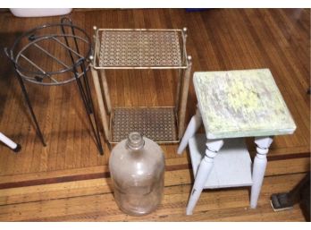 Lot Of 3 Plant Stands And One Very Large Bottle