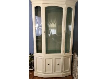 Lighted White Painted China Cabinet With Adjustable Shelves