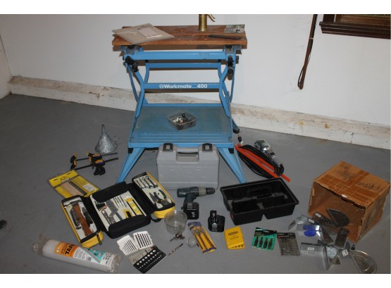 Lot Of Household Tools With Workmate 400 Workbench, Ryobi Drill, Tool Box Full Of Tools And More