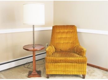 MCM 1960's Custom Built Arm Chair With Cool Fabric & Wood & Brass Floor Lamp