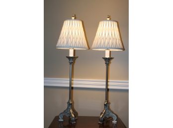 Pair Of Handsome Weighted Metal Accent Table Lamps