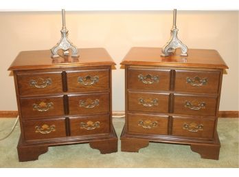 Pair Of Vintage Colonial Style Three Drawer Side Tables