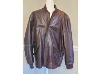 Nautica Chocolate Brown Men's Buttery Soft Zip Up Leather Jacket - Size XL