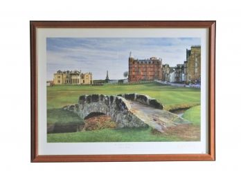 Framed Print Of St. Andrews Old Course Swilcan Bridge Penciled Signed By Richard Charley
