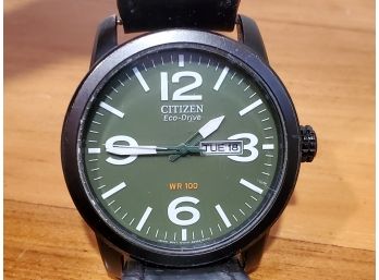Men's Citizen Eco Drive Watch With Black Leather Strap - Water Resistant WR100