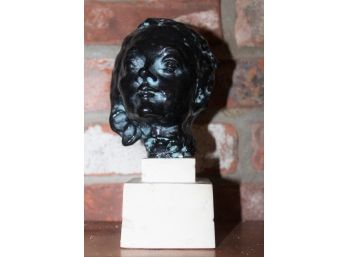 Vintage Plaster Face On Pedestal - Marked