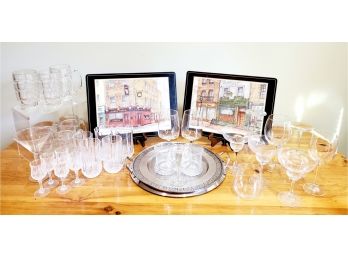 Barware Assortment & More - Glassware, Pottery Barn Tray, Pimpernel Placemats & More