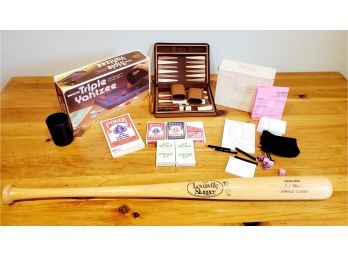 Game Night Assortment Including Custom Made Personalized Louisville Slugger Wood Baseball Bat