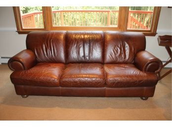 Italian Made Brown Leather Heirloom Sofa From Natuzzi