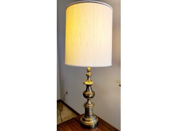 Vintage Antiqued Brass Colonial Styled Table Lamp With Shade