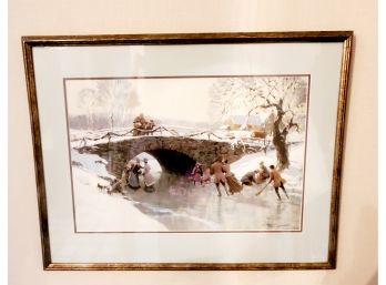 Vintage Signed Tom Lovell & Numbered 335 Of 850 Skating On Winter Afternoon Winter Holiday Lithograph